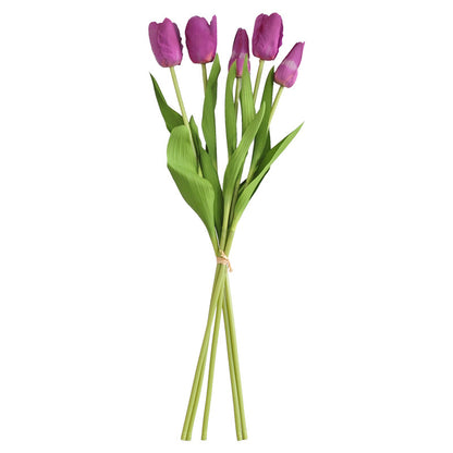 Luxurious 5-Head Feel-Real Tulip Faux Flower Bouquet - Elegant Table Centerpiece for Living Room Décor