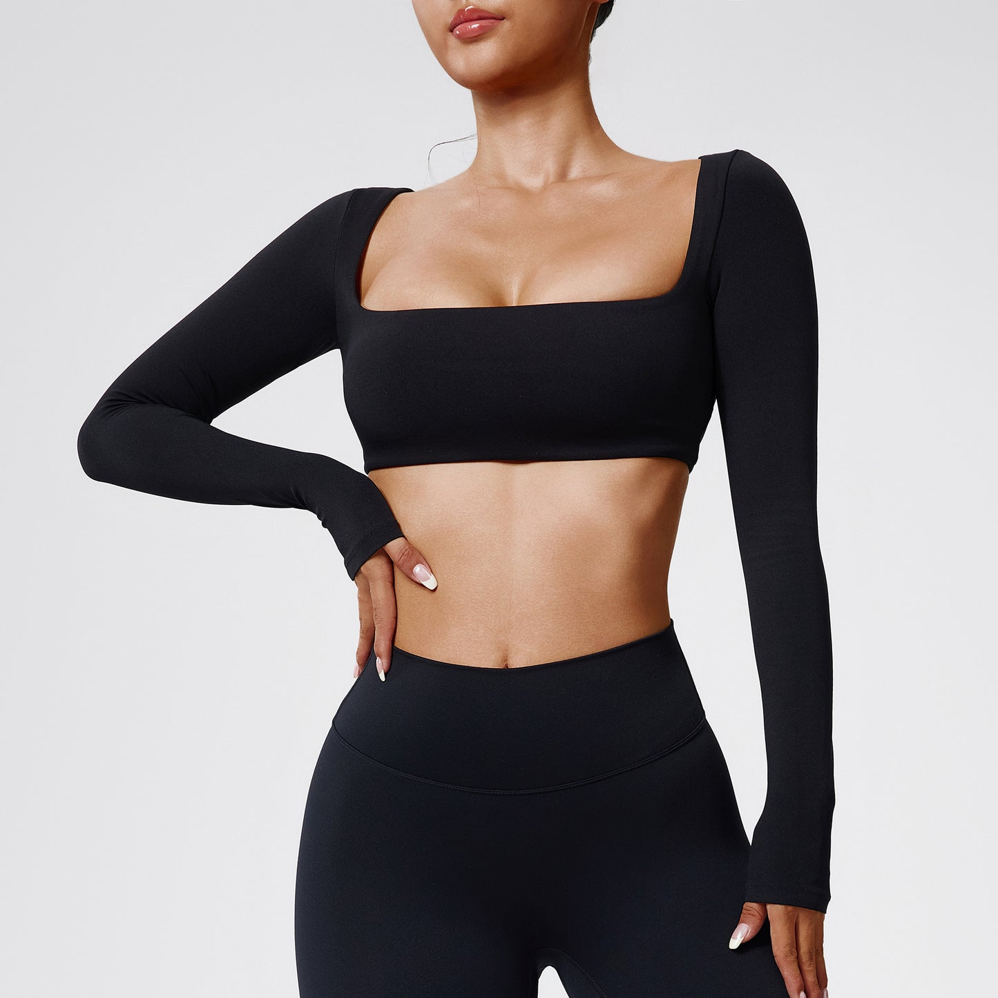 Women's High Waisted Long Sleeve Yoga Top with Built In Bra Quick Dry Athletic Wear for Fall Winter Fitness for Running Gym and Workout