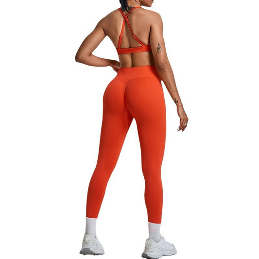 Summer Seamless Quick Dry Yoga Set for Women Racerback Fitness Wear with Long Pants for Running and Outdoor Sports