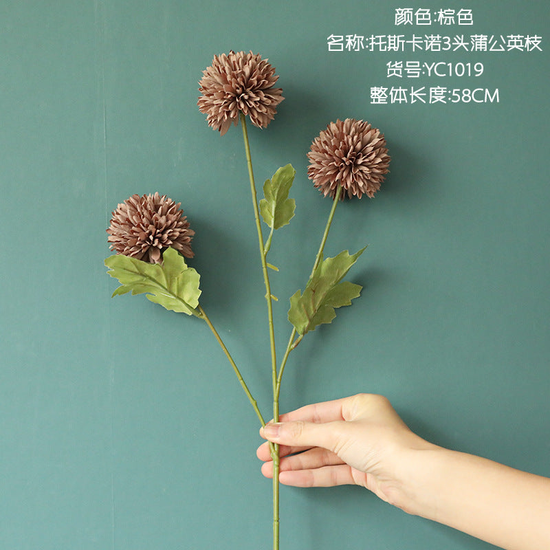 Stunning INS-Style 3-Head Dandelion Artificial Flower Arrangement - Lifelike Greenery for Weddings and Home Decor - Perfect for Any Event - Model YC1019