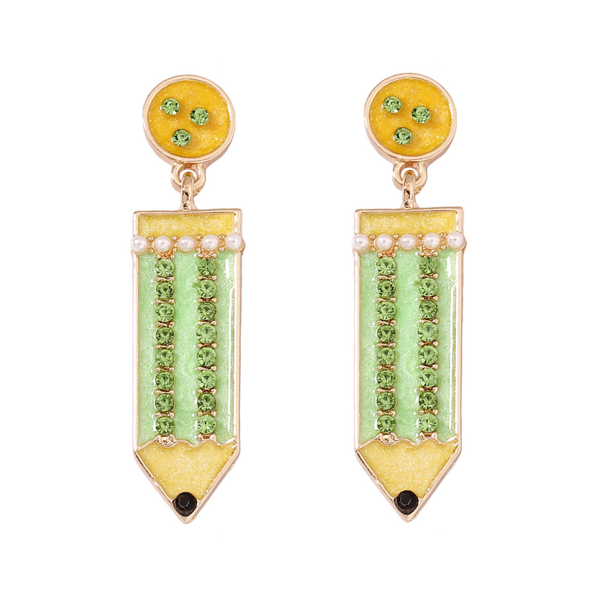 Cute Back-to-School Enamel Pencil Earrings with Rhinestones - Trendy Jewelry for Girls and Women - Perfect Accessory for School Spirit and Fashion