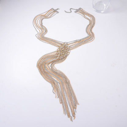 Chic Minimalist Multi-Chain Metal Tassel Tie Necklace – Luxury Layered Jewelry for Modern Women