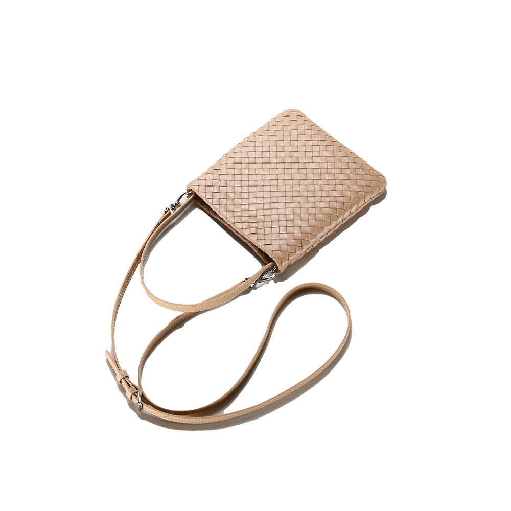 Spring Collection Luxurious Sheepskin Crossbody Bag Chic Minimalist Handwoven Tote Vintage Genuine Leather Shoulder Purse for Women