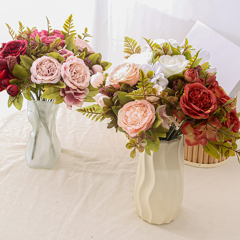 Stunning Faux Floral Arrangement: Elegant Peony, Hydrangea, and Rose Bouquet for Home Décor, Wedding Decorations, Dining Table Centerpiece, and Photography Props