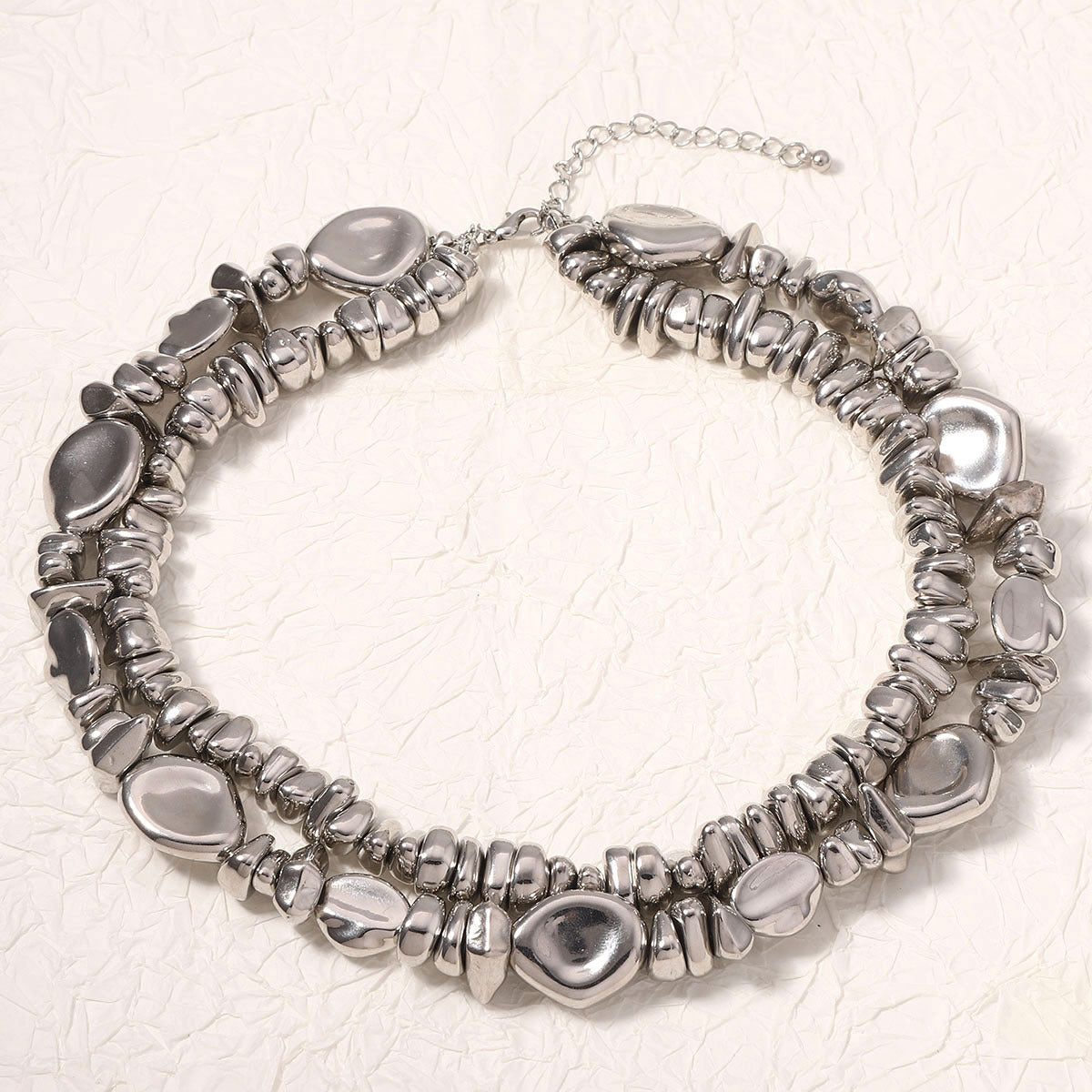 Chic Minimalist Statement Double-Layered Geometric Silver-Plated Necklace – Unique and Elegant Design for Exquisite Layering