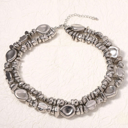 Chic Minimalist Statement Double-Layered Geometric Silver-Plated Necklace – Unique and Elegant Design for Exquisite Layering