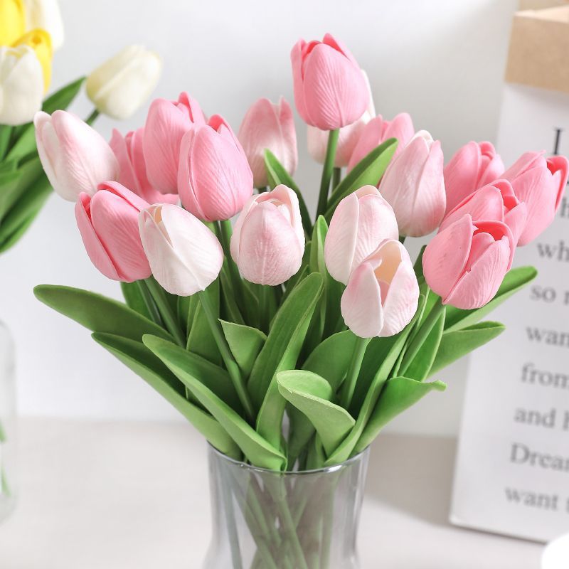 Elegant Realistic Tulip Faux Flowers Arrangement - Stunning Home Décor Piece for Living Room, Dining Table Floral Art, Perfect for Photography Props and Events