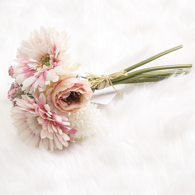 Lifelike Faux African Daisy Flower Bouquet - Elegant Artificial Floral Arrangement in Soft Pink and White, Perfect for Home Decor and Living Room Centerpieces