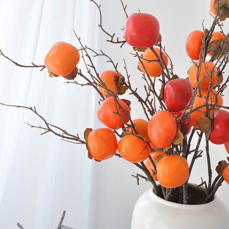 High-End Decorative Artificial Persimmon Arrangements - Luxurious Red Fruit Ornaments for Living Room Décor