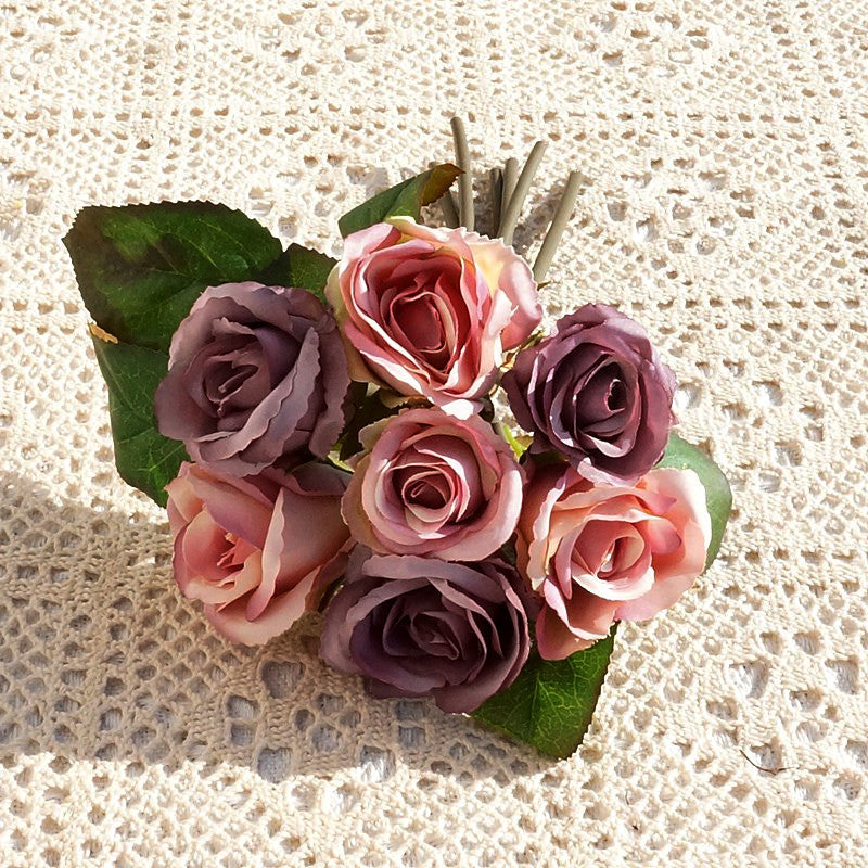 Stunning Miniature 7-Head Faux Rose Bouquet - Perfect for Weddings, Photography, and Home Décor