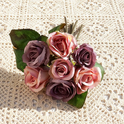 Stunning Miniature 7-Head Faux Rose Bouquet - Perfect for Weddings, Photography, and Home Décor