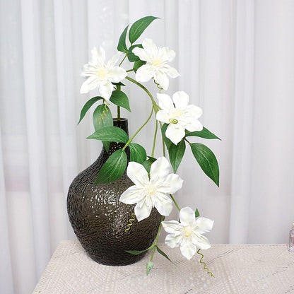 Realistic Heavy Petal Clematis Flower - Single Stem with 5 Blooms - Perfect for Home Décor, Weddings, and Event Decorations