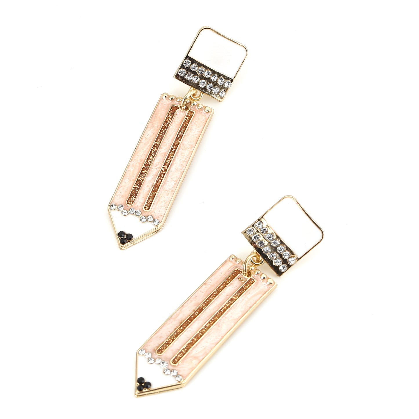 Trendy Back-to-School Creative Colorful Alloy Diamond-Encrusted Drip Oil Pencil Earrings - Unique & Minimalist Design for School and Everyday Style