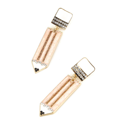 Trendy Back-to-School Creative Colorful Alloy Diamond-Encrusted Drip Oil Pencil Earrings - Unique & Minimalist Design for School and Everyday Style