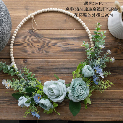 Stunning Artificial Flower Bouquet - Half-Circle Wall Decor with Pink Rose Gold Money Plant for Weddings, Celebrations, and Home Decoration - CF01442