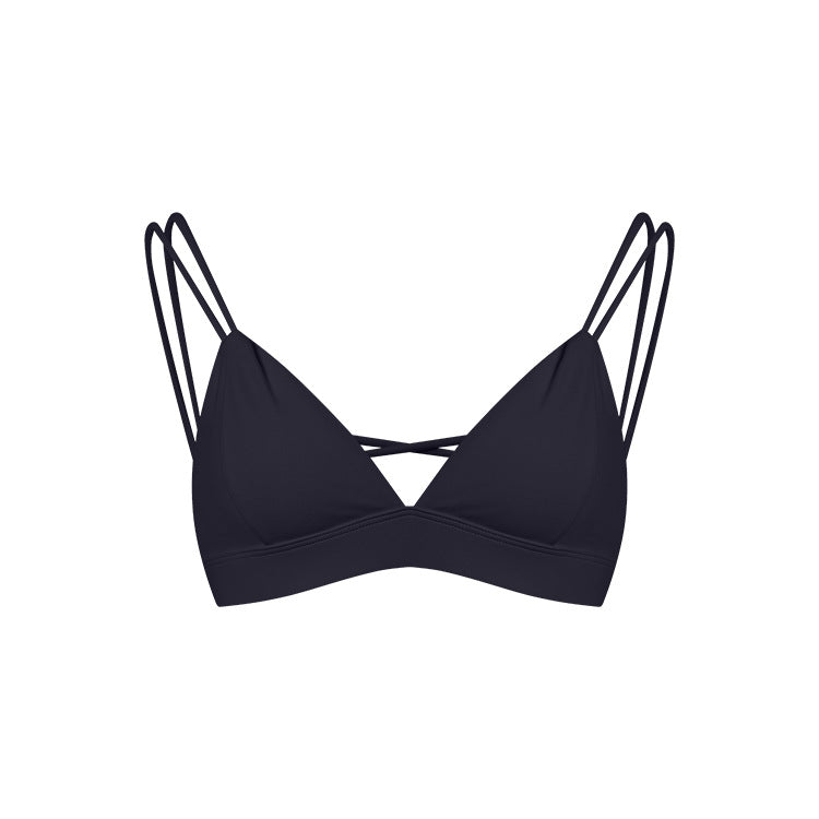 Autumn Winter Lightweight Double Strap Deep V Vacation Style Shell Bra Versatile Cross Back Sports Bra for Comfort and Style