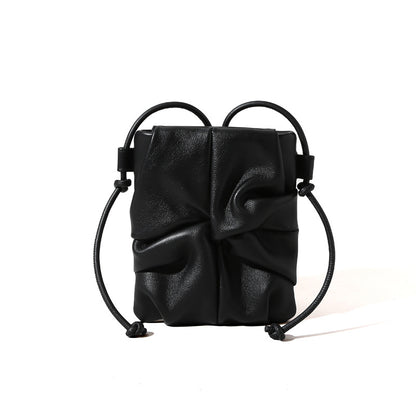 Elegant Spring Summer Genuine Leather Wrinkled Crossbody Bag for Women Unique Mini Design Minimalist Grain Cowhide Shoulder Bag