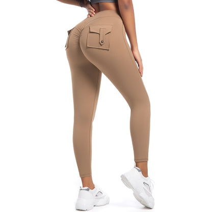 High Waisted Peach Butt Yoga Pants with Functional Pockets for Outdoor Running Stretchy and Cargo Leggings for Maximum Comfort