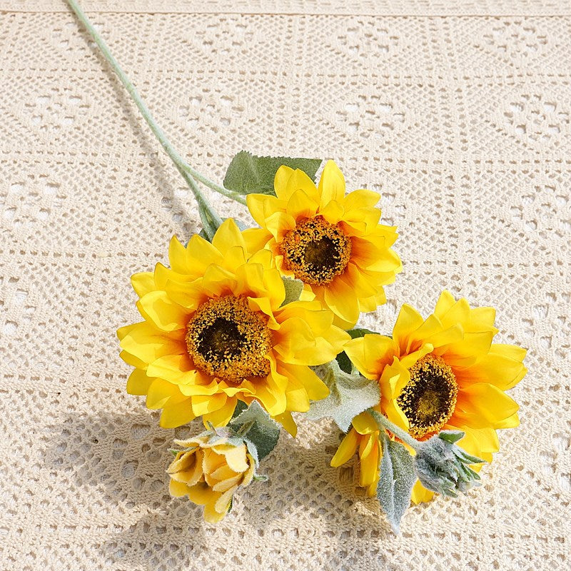 Artificial Sunflower Bouquet - 5-Head Realistic Faux Sunflowers for Home Décor, Weddings, and Photography Studio Arrangements