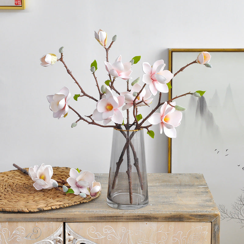 EVA Cotton Magnolia Flower – Lifelike 3-Head Artificial Floral Arrangement for Elegant Tea Rooms and Living Rooms