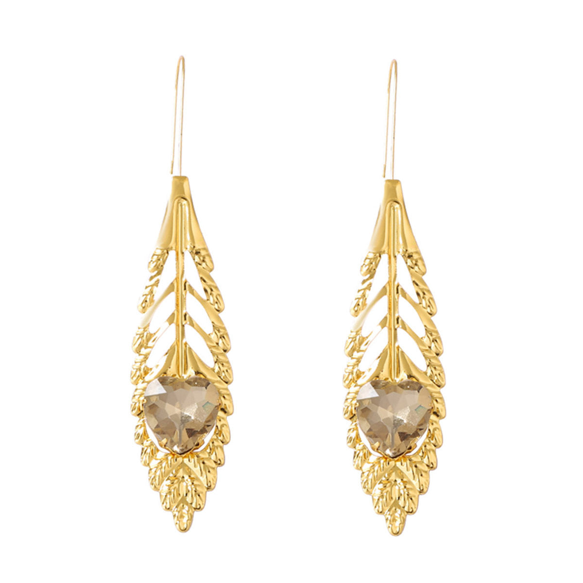 Luxurious Vintage-Inspired Statement Earrings with Intricate Metal Filigree and Exaggerated Feather Leaf Design – Perfect for Glamorous Parties and Special Occasions