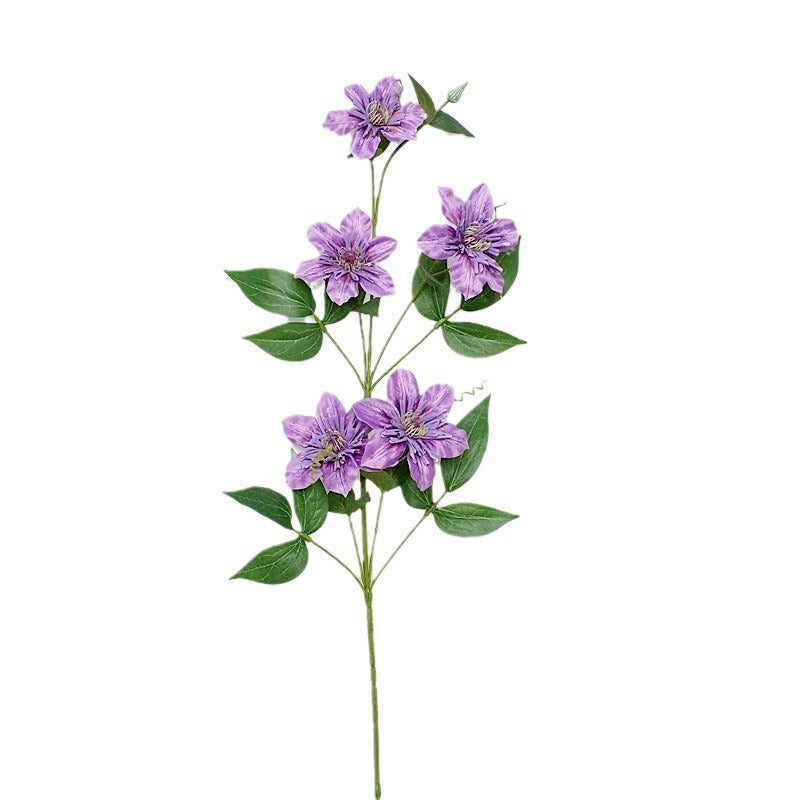 Realistic Heavy Petal Clematis Flower - Single Stem with 5 Blooms - Perfect for Home Décor, Weddings, and Event Decorations