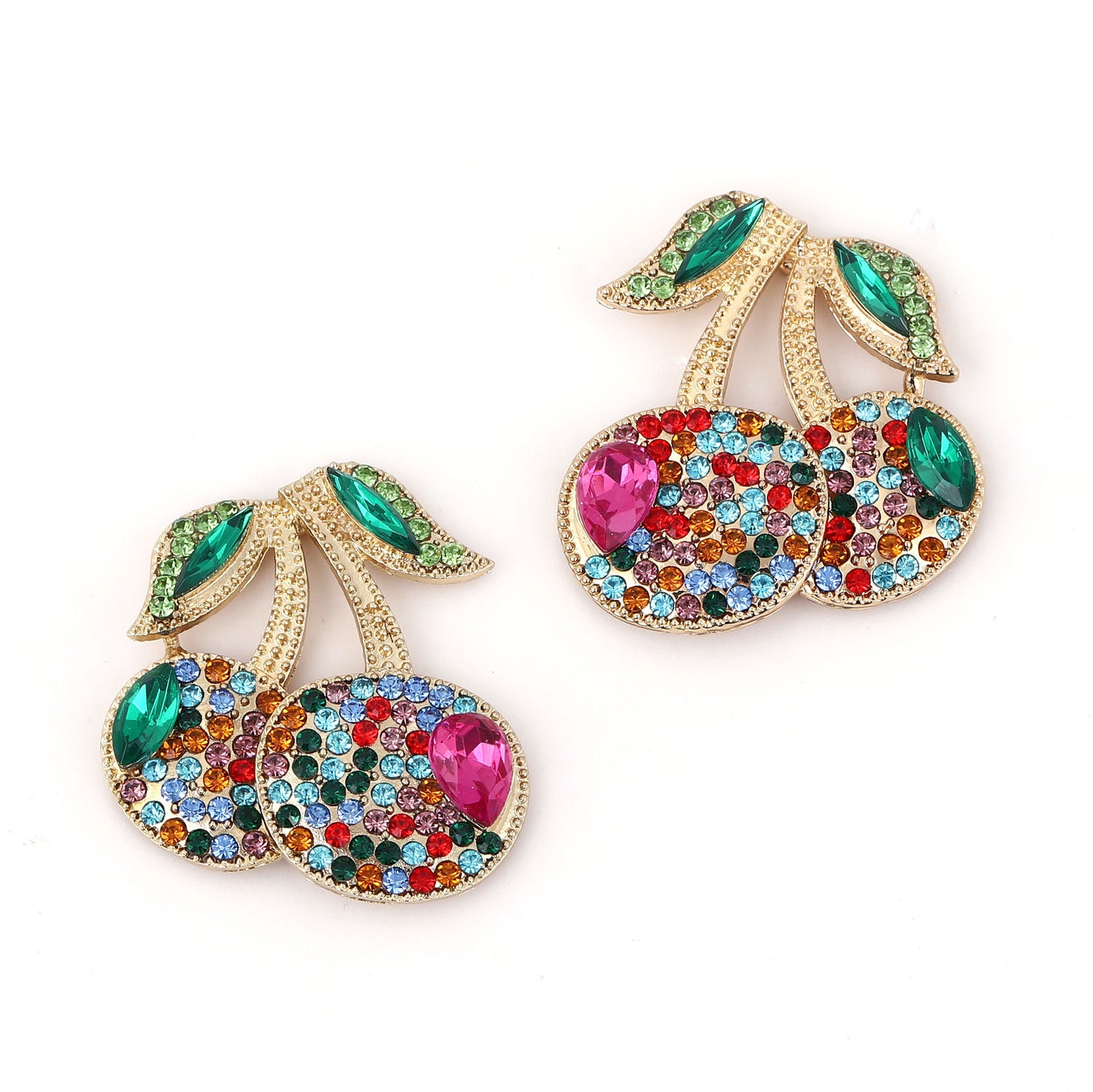 Trendy Fresh Fruit Cherry Alloy Earrings with Sparkling Rhinestones - Elegant Versatile Luxury for Every Occasion