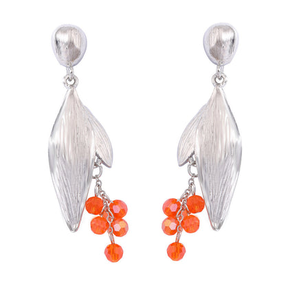 Elegant Minimalist Alloy Leaf Earrings with Full Rhinestones and Tassels - Chic and Versatile Women's Jewelry for Any Occasion