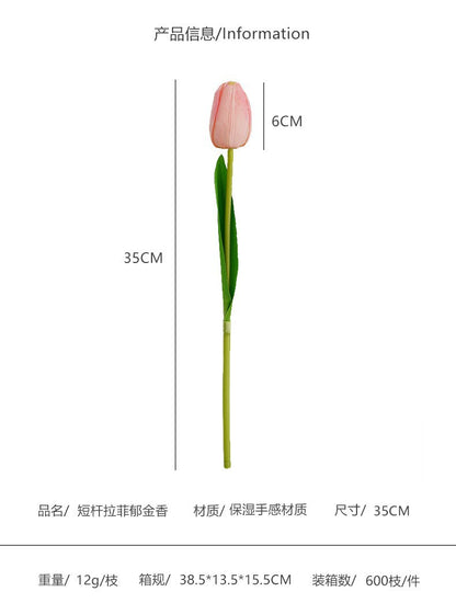 Luxury Short Stem Silk Touch Moisturizing Faux Tulip Flowers - Elegant Home Décor Centerpiece for Living Room and Dining Table