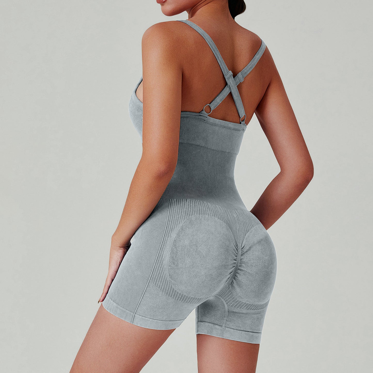 High Intensity Water Wash Yoga Bodysuit Strappy Fitness Jumpsuit for Enhanced Comfort and Peachy Bottom Lift