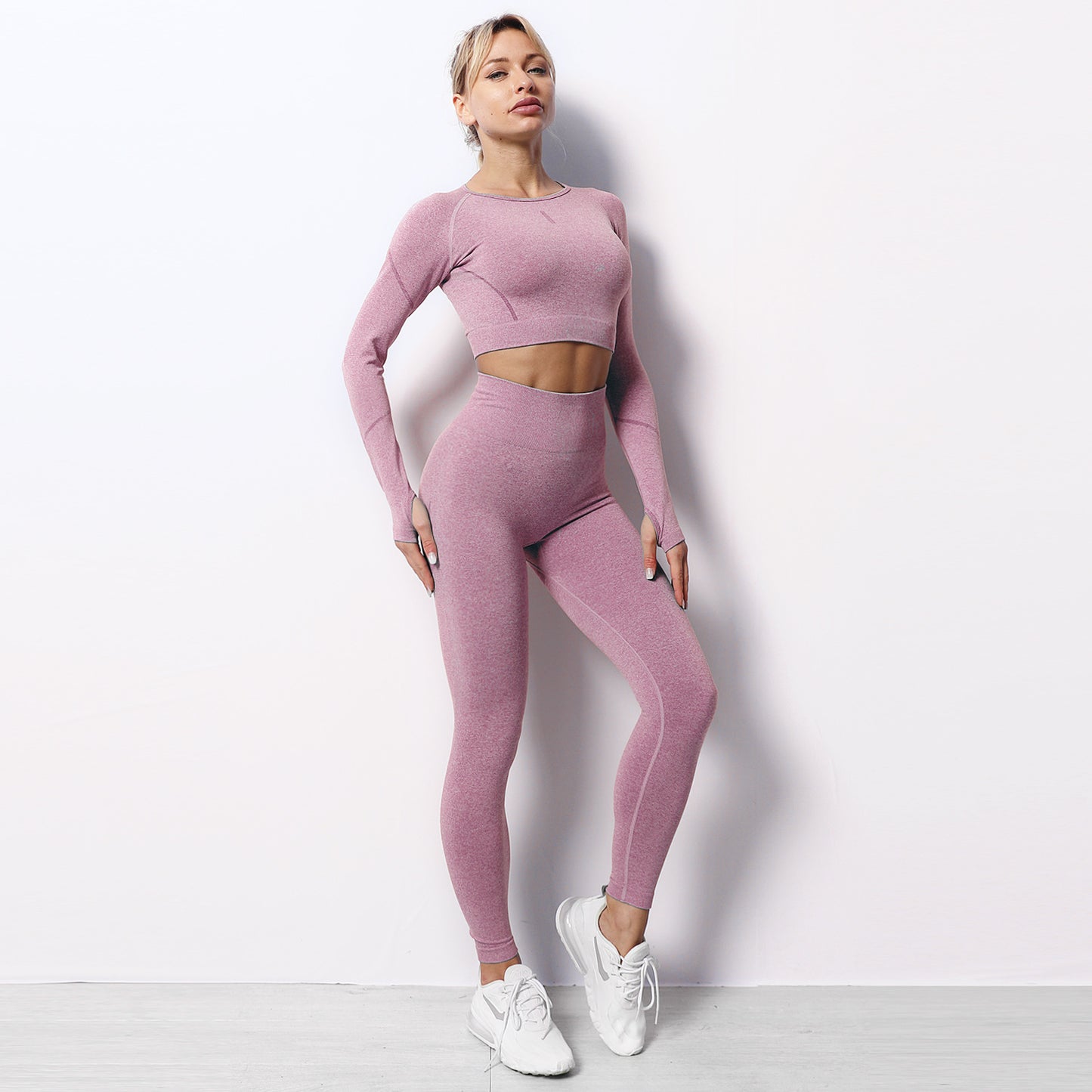 Quick Dry Seamless Women's Long Sleeve Yoga Set High Waisted Fitness Leggings Sports Top for Comfort and Flexibility