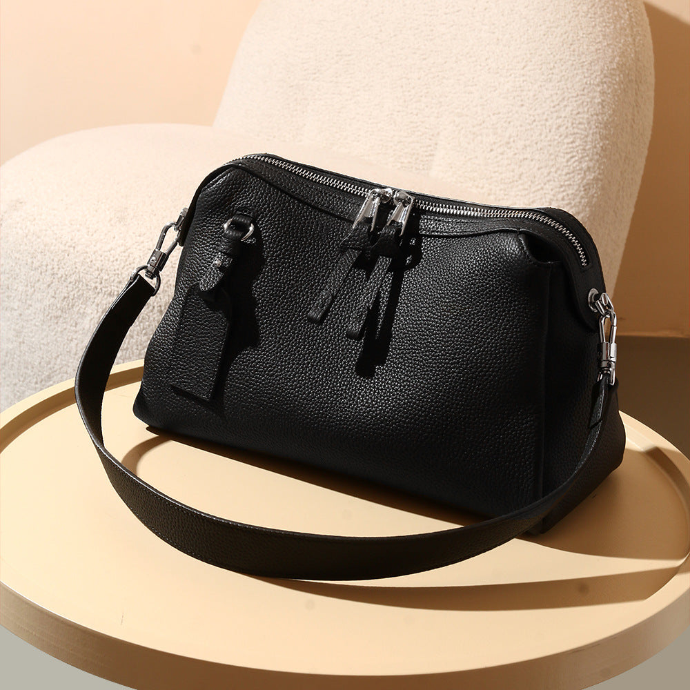 Grain Leather Pillow Bag Minimalist Design Versatile Handheld Shoulder Carry Spacious Capacity Authentic Leather Crossbody Bag for Everyday Use