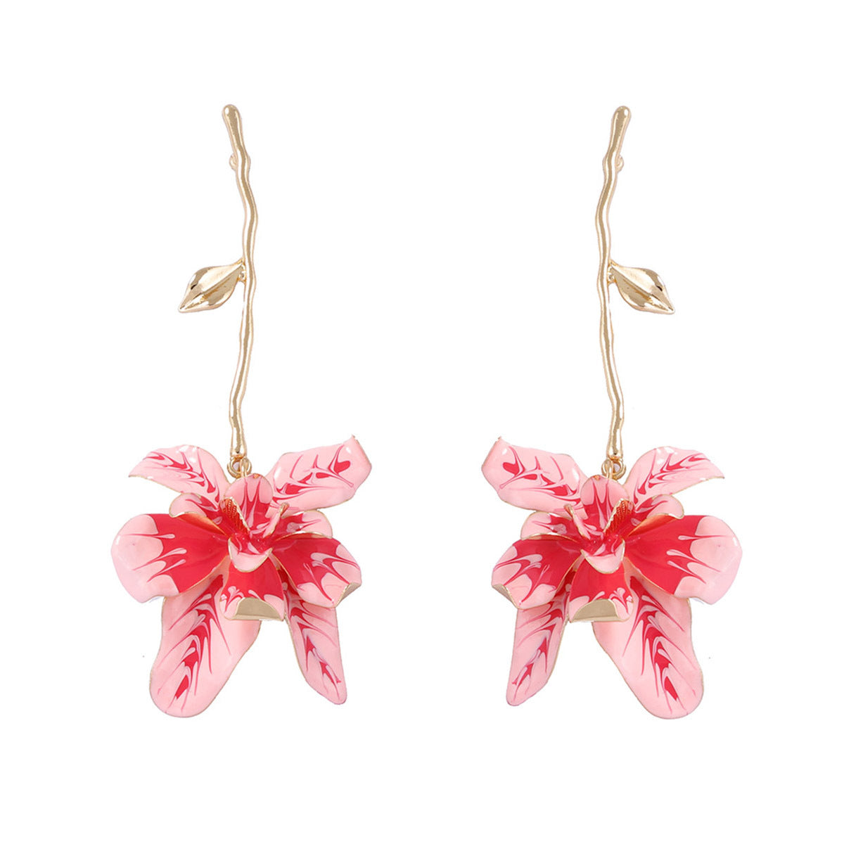 Exaggerated Metal Flower Stem Earrings - Versatile and Stylish Long Dangle Earrings for Women Perfect for Vacations and Every Occasion