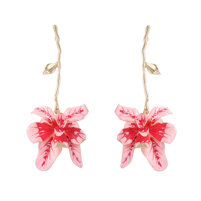 Exaggerated Metal Flower Stem Earrings - Versatile and Stylish Long Dangle Earrings for Women Perfect for Vacations and Every Occasion