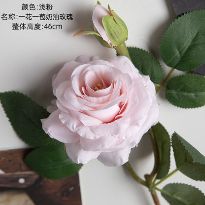 Creamy Rose Artificial Flowers - Lifelike Green Plants for Stunning Wedding Decorations and Unique Craft Gifts - Model MW51011