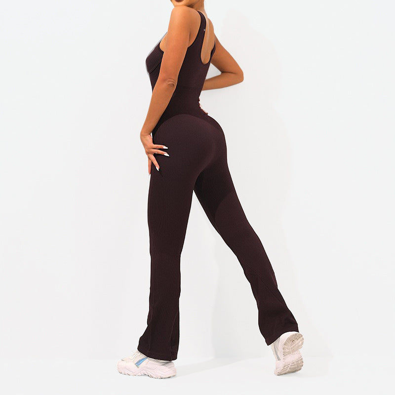 Seamless Sleeveless Yoga Jumpsuit with Wide Leg Flare Pants Comfortable and for All Workouts