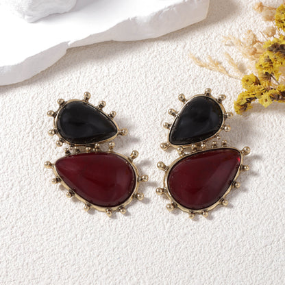 Baroque-Inspired Vintage Geometric Resin Gemstone Drop Earrings for Women - Perfect for Parties and Special Occasions