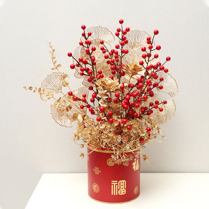 Luxury Faux Red Prosperity Berry Branch - Exquisite  New Year Home Décor for Spring Festival Celebrations & Elegant Floral Arrangements