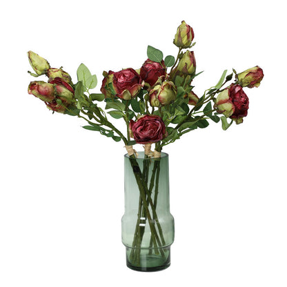 Realistic 3-Head Bundled Edged Rose Flowers - Elegant Faux Floral Decoration for Home and Living Room Centerpieces