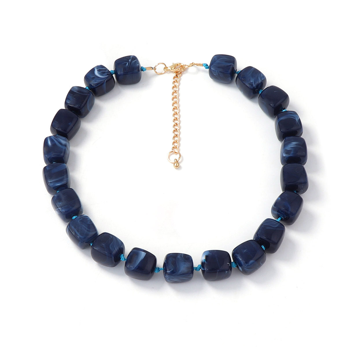 Stylish Minimalist Geometric Resin Beaded Square Necklace for Women - Elegant Choker-Style Chain for Effortless Everyday Chic