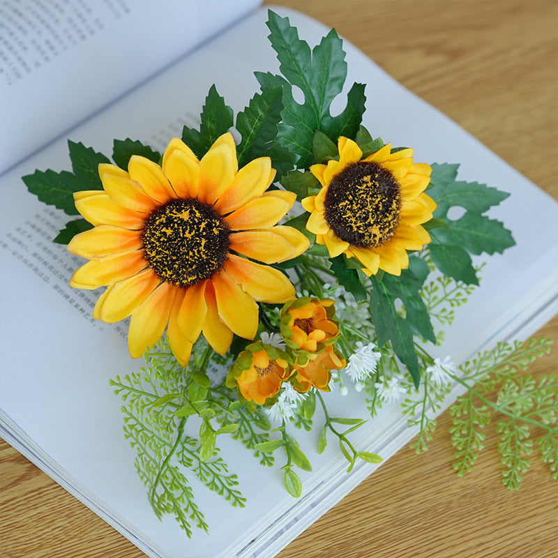 Realistic Artificial Sunflower Bouquet - Rustic Home Decor Fake Flowers Small Potted Sunflower Decorations for Charming Country Aesthetics