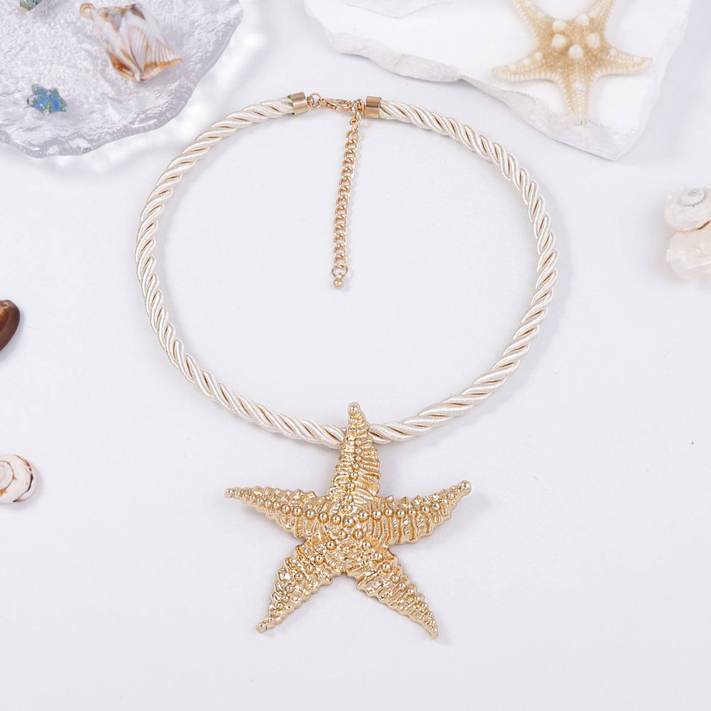 Minimalist Ocean-Inspired Vacation Jewelry Set: Unique Alloy Starfish Pendant Necklace and Earrings for Effortless Summer Style