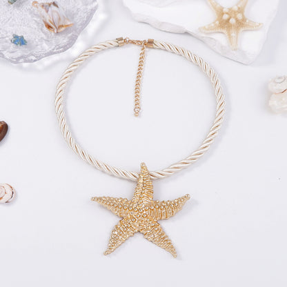 Minimalist Ocean-Inspired Vacation Jewelry Set: Unique Alloy Starfish Pendant Necklace and Earrings for Effortless Summer Style