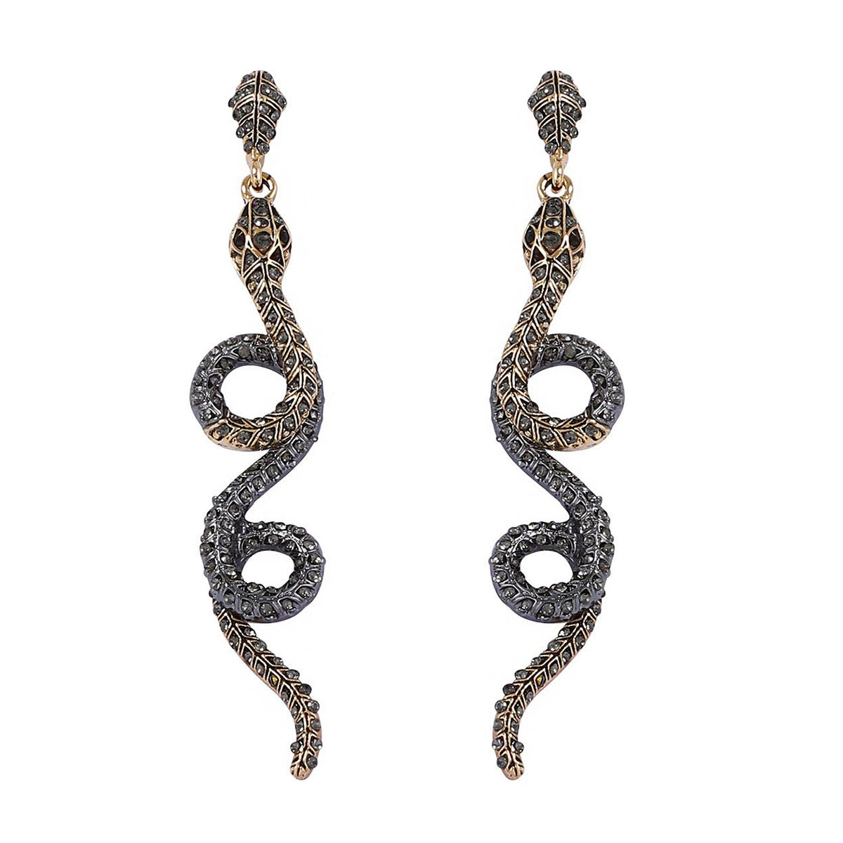 Stylish Vintage-Inspired Alloy Animal-Shaped Textured Snake Earrings with Sparkling Crystals – Chic and Affordable Jewelry for Everyday Wear