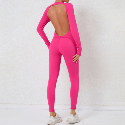 Full Featured Long Sleeve Yoga Bodysuit with Backless Design High Intensity Workout Jumpsuit for Comfort Style and Performance