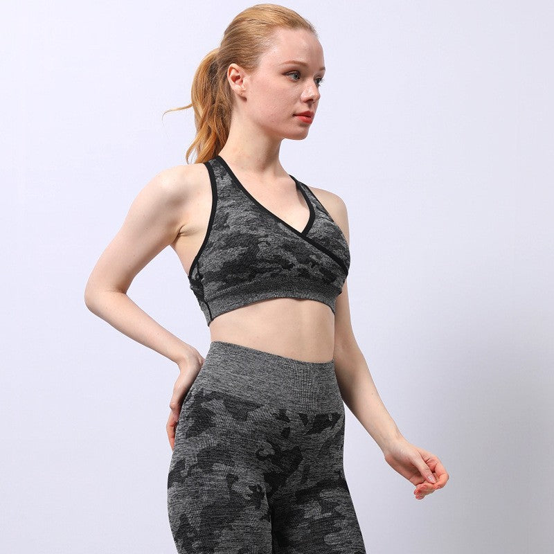 Women's Camouflage Summer Quick Dry Shockproof Sports Bra and Yoga Vest Comfortable Wireless Gym Top for Performance and Style