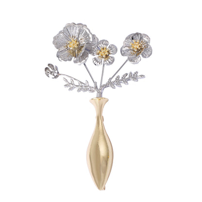 Chic Minimalist Gold Alloy Flower Necklace, Brooch, and Earring Set - Exquisite Cold Aesthetic Jewelry for Elegant Styles