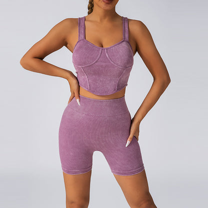 Seamless Sculpting Yoga Set with Breathable Short Shorts Chest Pad Tank Top and Butt Lifting Design for Comfort and Flexibility