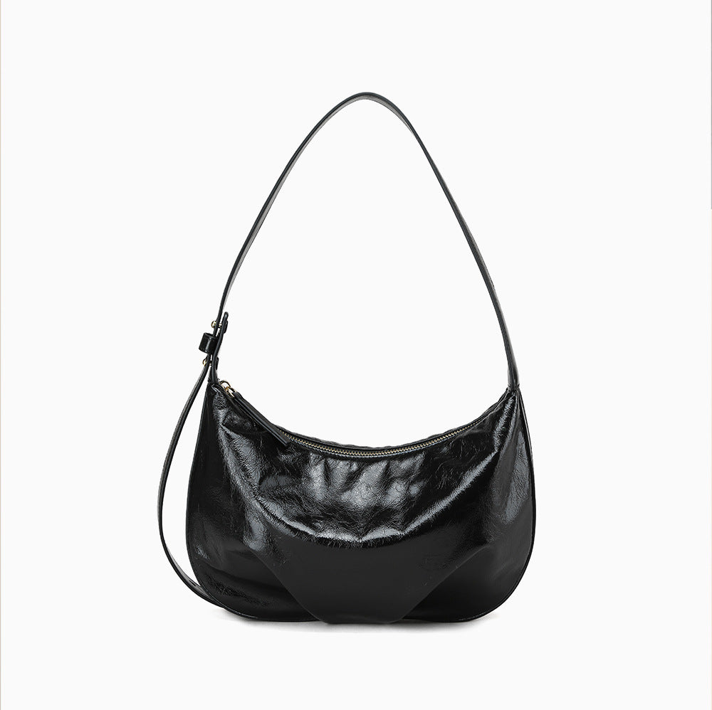 Crystal Oil Wax Cowhide Tote Bag for Women Chic Crossbody for Commuting Versatile Handbag with Luxe Design