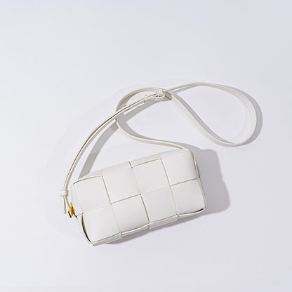 Korean Style Genuine Leather Checkered Woven Mini Shoulder Bag Chic and Versatile Crossbody Clutch for Everyday Elegance